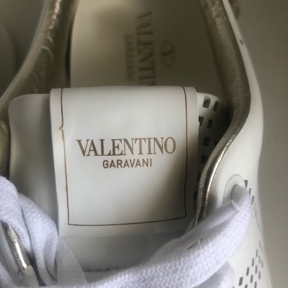 NIB $695 Valentino Net Perforated White Court Sneaker w/ Gold Accent- Size 10.5! - Picture 14 of 16